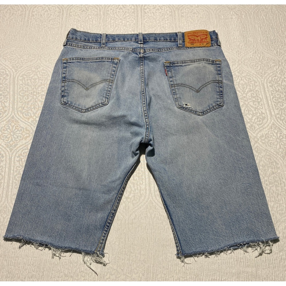 Levis 505 Mens Light Wash Denim Cut Off Shorts Jorts Blue 36 Raw Hem Distressed‎